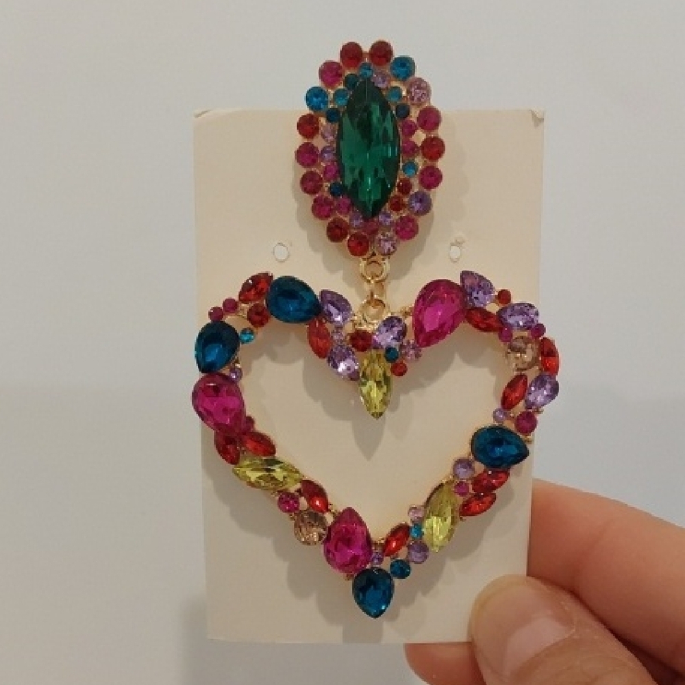 Colorful Heart Drop Earrings - Picture 4 of 6